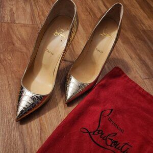 Christian Louboutin Gold Metallic Croc Embossed Iriza Pumps